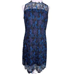 Elie Tahari Ophelia Sleeveless Blue Black Lace Sheath Dress Size 14